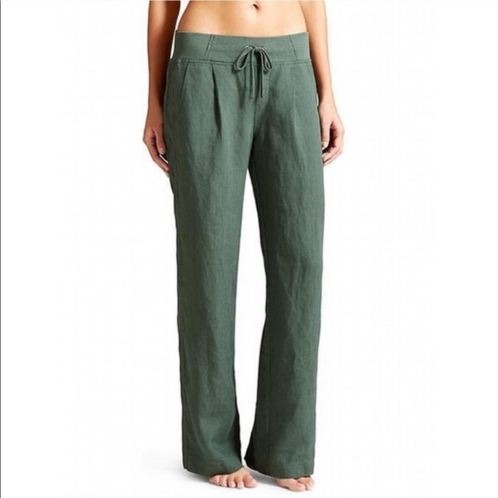 Athleta Linen Reverie Jasper Green Pants Size 8